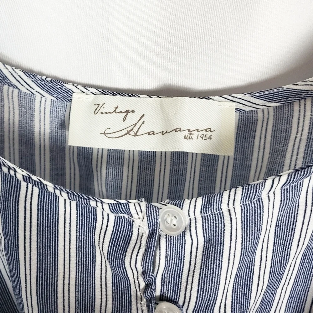 VINTAGE HAVANA striped cold shoulder cropped top with ruffle - Picture 5 of 6